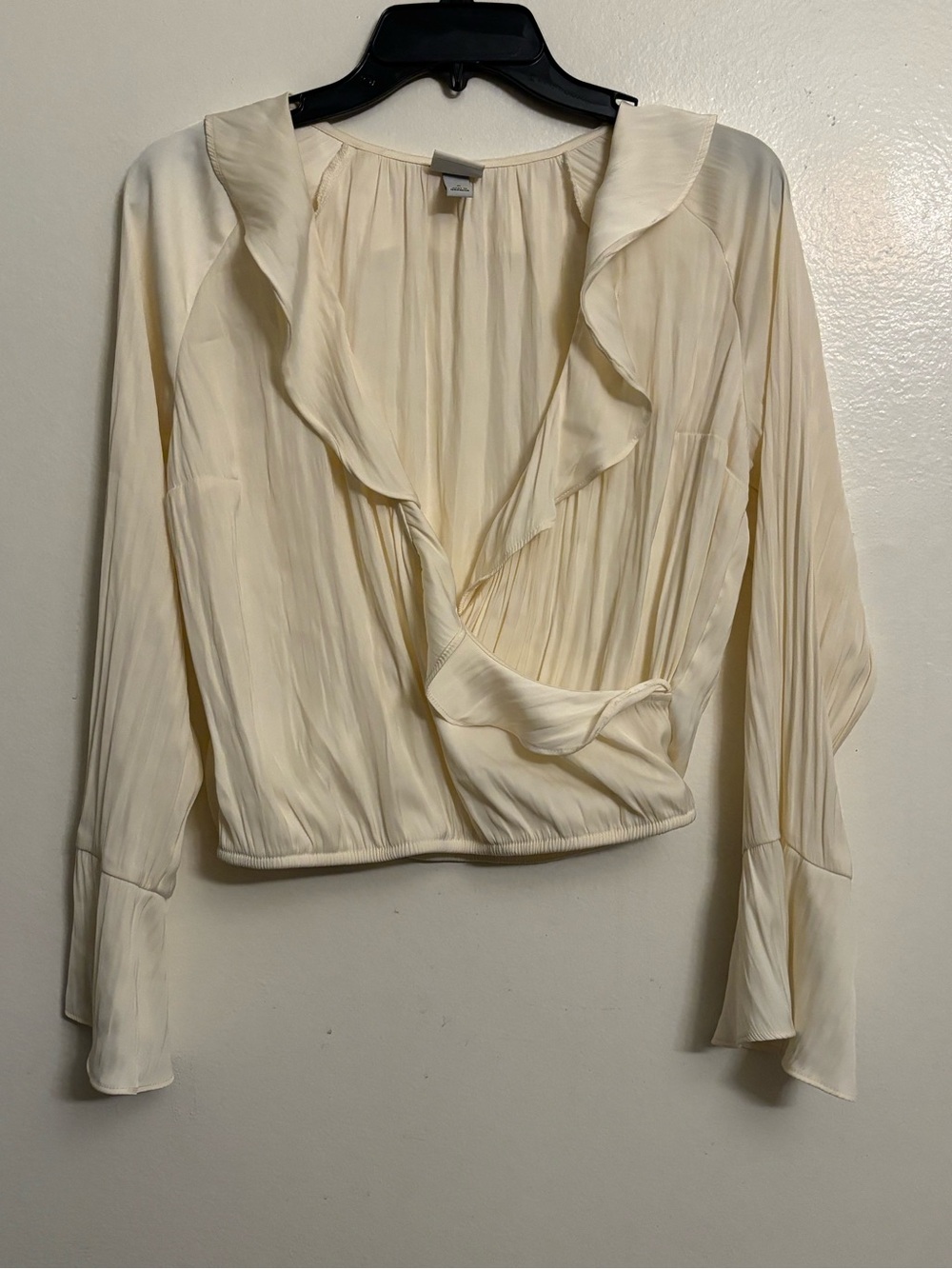 a new day Cream Ruffle Wrap-Front Blouse